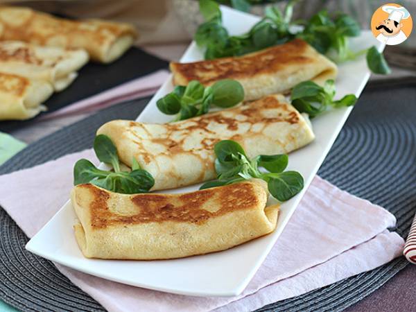 Täytetyt pannukakut béchamel-kastikkeella, juustolla ja kinkulla - kuva 2